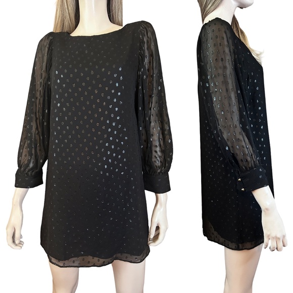 Lilly Pulitzer Silk Maisel Dress Silver Metallic Sparkle Dotted Blouson Sleeve - Picture 11 of 16